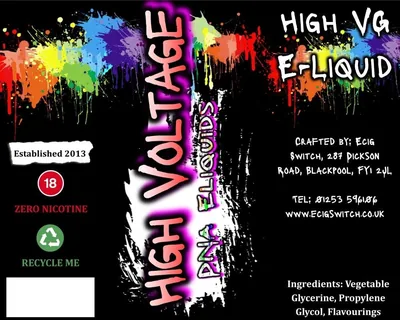 High Voltage (energy drink) Eliquid e-liquid, Ecig Switch Blackpool